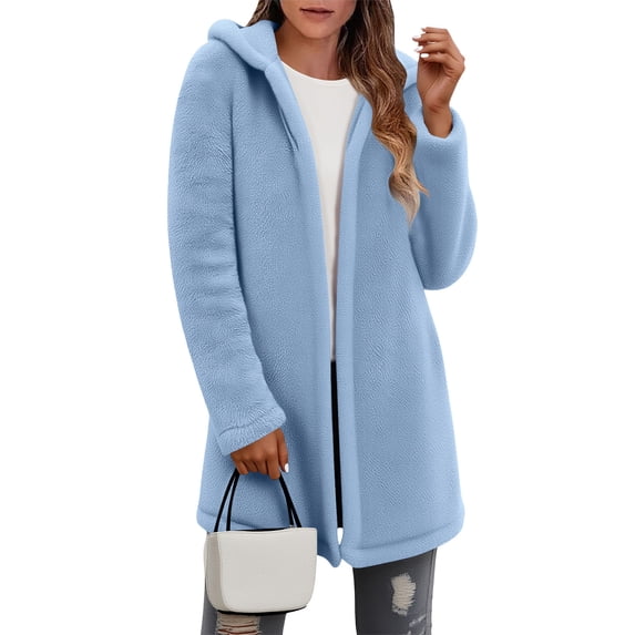 SEAOPEN Oversized Sweatshirt Fuzzy Fleece Blanket Hoodie Jacket for Women Hooded Cardigan Light Blue XL