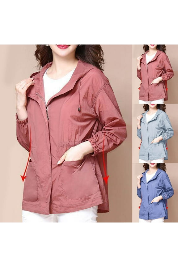 Rain Jacket for Women Waterproof Lightweight Windbreaker Jacket with Hood Packable Raincoat with Pockets Blue,L