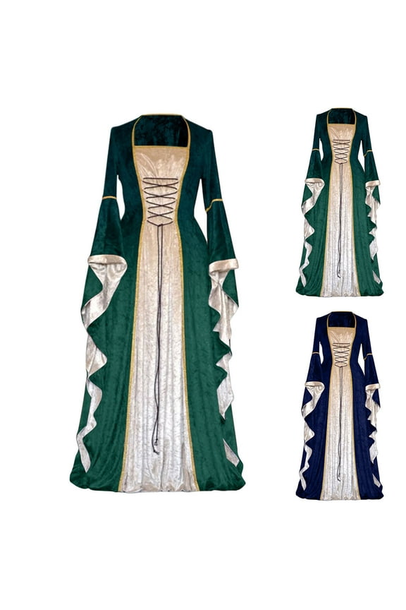Renaissance Costume Women, Velvet Medieval Dress for Women, Lace Up Fairy Irish Renaissance Dress for Halloween Green,XL