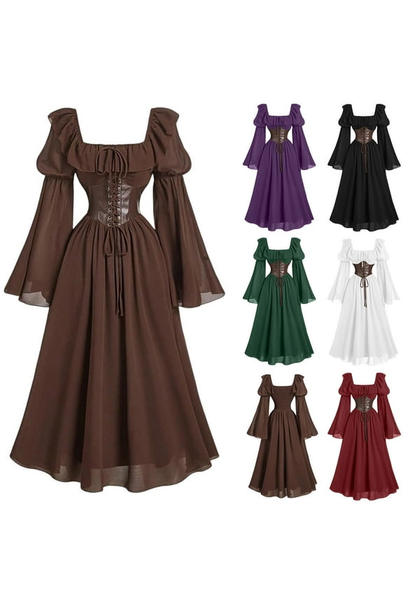 Renaissance Dresses for Women Butterfly Sleeve Medieval Dress Vampire Witch Gothic Corset Dress Halloween Costumes Army Green,XXL