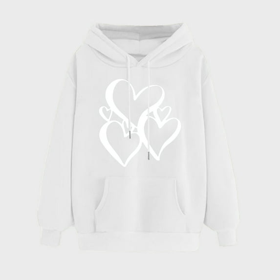 SEAOPEN Seasonal Clearance Juniors Hooded Sweatshirts Cute Love Heart Drawstring Hoodies with Pocket - Teen Girls Casual Long Sleeve Hoodie Sweatshirt White,XL