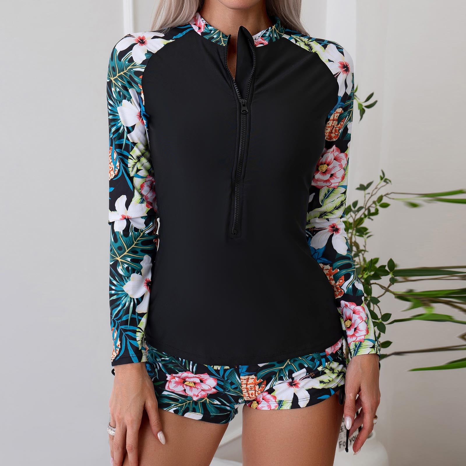 SEAOPEN Swimsuit Week Deals Womens Rash Guard Swimsuits Summer Hawaiian Floral Boyleg Sport Two