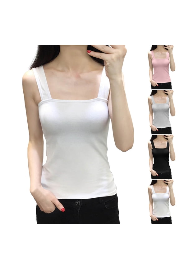 Tank Tops for Womens Women's Basic Double Scoop Neck Tank Tops Adjustable Cami Tank Summer Sleeveless Tops Gray,XXL