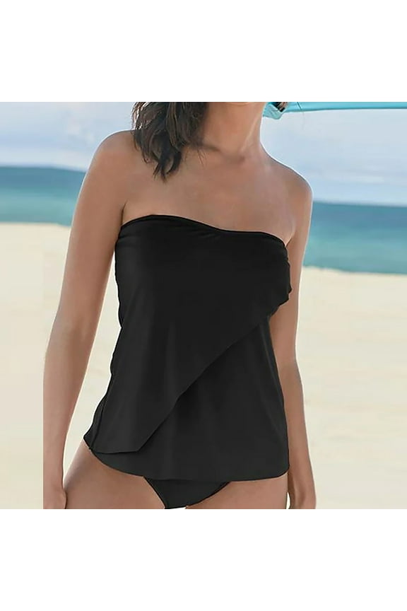 Two Piece Bandeau Tankini Swimsuits for Women Strapless Bathing Suits Swim Top with Bikini Bottoms 4X-Large