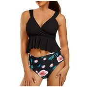 SEAOPEN Two Piece Tankini Swimsuits for Women Strapless Bathing Suits Swim Top with Bikini Bottoms Teen Girl Independent Day Clearance Deals Black L