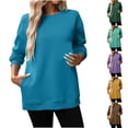 thumbnail image 1 of SEAOPEN Woman's Sweatshirt Loose Fit School Outfits Crewneck Long Sleeve Fleece Pullover Workout Tunic Sweatshirts with Pockets, 1 of 8