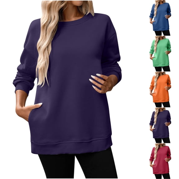 SEAOPEN Womans Sweatshirt Long Sleeve Fleece Pullover Tops Crewneck Loose Fit Sweater Fall Outfits Workout Athletic Sweatshirts with Pockets