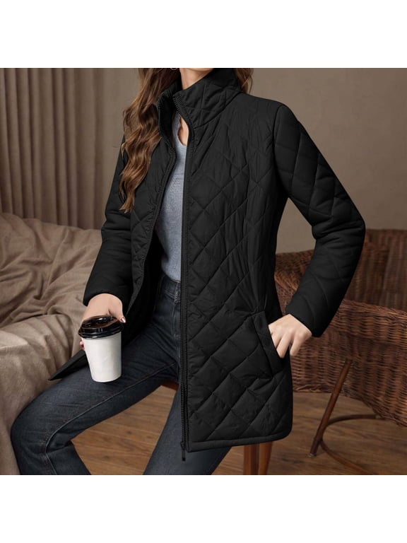 Women Button Down Puffer Jacket Coats Quilted Lightweight Jackets Padded Outwear with Pockets Black XL