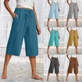 thumbnail image 1 of SEAOPEN Women Linen Shorts Casual Knee Length Bermuda Shorts Summer Beach Lightweight Capri Pants Blue,XL, 1 of 7