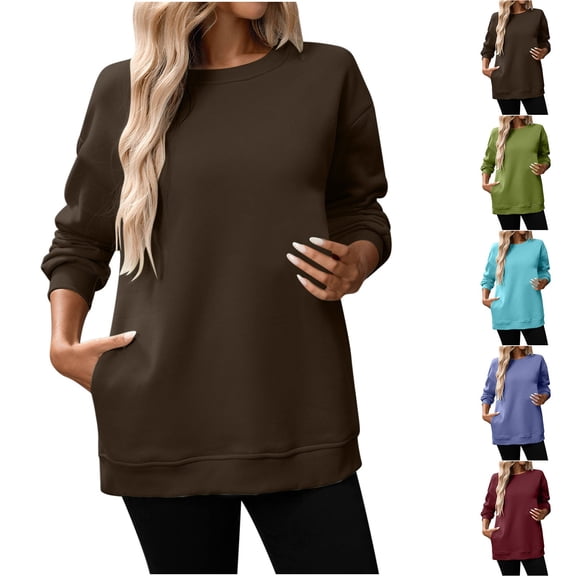 SEAOPEN Women Oversized Crewneck Sweatshirt Long Sleeve Pullover Tops Casual Loose Fit Tunic Sweatshirts Workout Shirt with Pockets