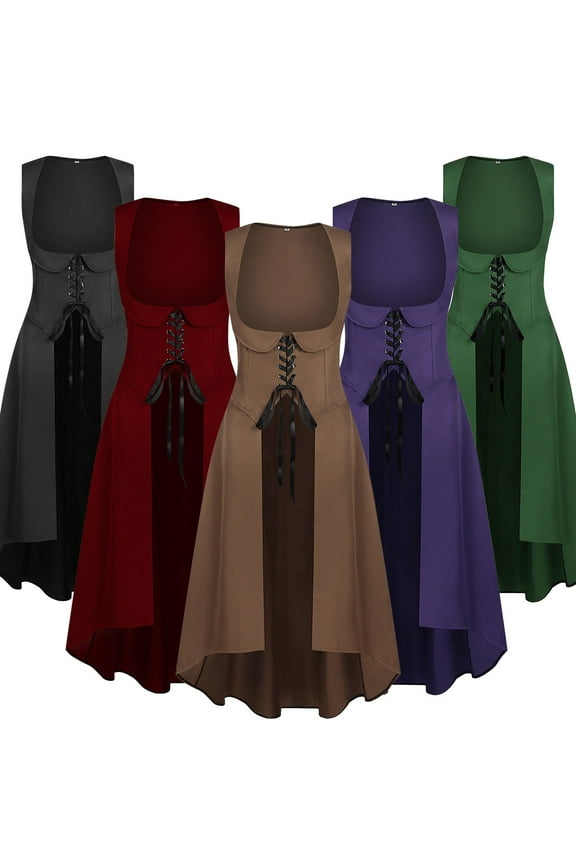 Women Renaissance Dress Underbust Medieval Pirate Peasant Overdress Lace Up Corset Dress Halloween Cosplay Costume Army Green,XXL