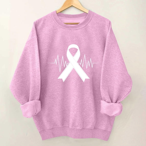 SEAOPEN Women's Breast Cancer Sweatshirts Graphic Pink Ribbon Breast Cancer Awareness Survivor Long Sleeve Shirts Tops Pink L