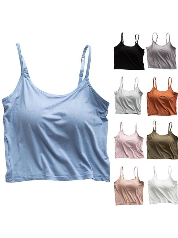 Women's Cropped Tank Tops, Spaghetti Strap Crop Top Basic Sports Crop Cami Half Camisoles for Teen Girls Army Green,M