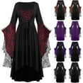 thumbnail image 1 of SEAOPEN Women's Gothic Victorian Witch Vampire Dress Medieval Renaissance Dress Lace Trumpet Sleeve Cosplay Halloween Costume Purple,L, 1 of 5