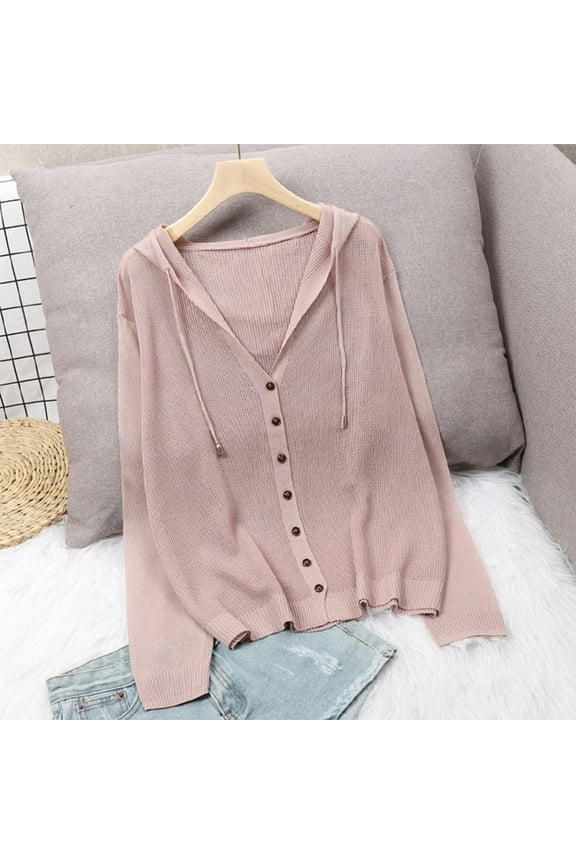 Women's Hooded Cardigan Sweaters Fall Knit Coatigan Trendy Open Front Sweater Coat Pink XXXL