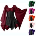 thumbnail image 1 of SEAOPEN Women's Medieval Renaissance Dress Fairy Elf Irish Victorian Gothic Dresses Halloween Costume Lace Up Corset Dress Pink,S, 1 of 4