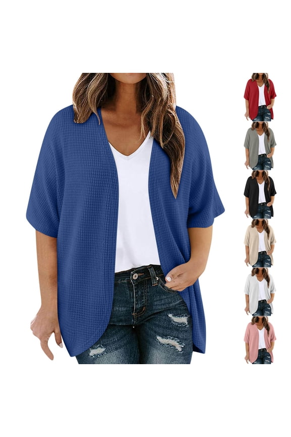 Women's Plus Size Short Sleeve Shawls and Wraps Lightweight Open Front Cardigan Cover Shrugs Jacket Coat Red,XXL