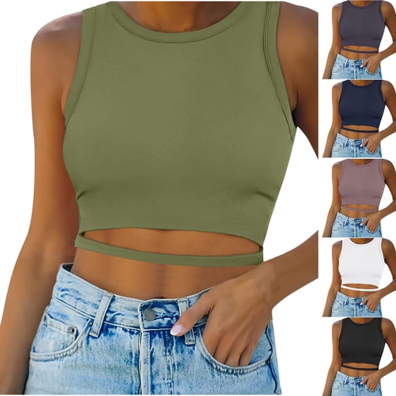 SEAOPEN Women's Summer Square Neck Tank Tops Workout Cropped Ribbed Summer Camisole Sleeveless Clothes 2025 Army Green,XXL