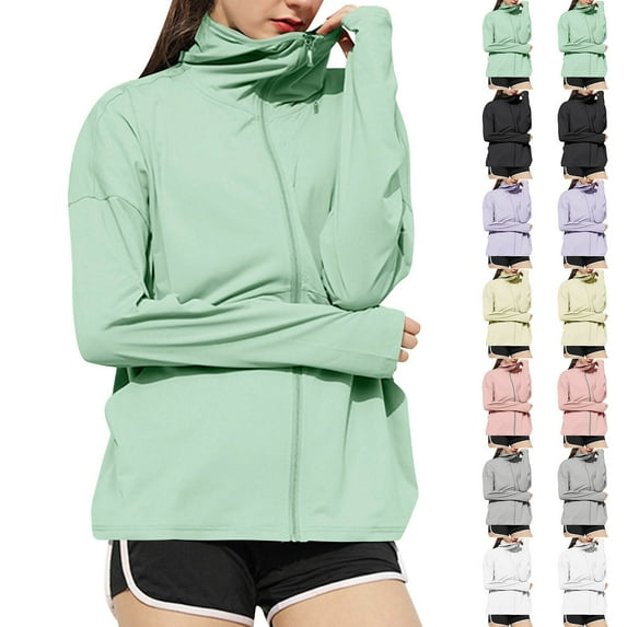 SEAOPEN Women's UPF 50+ Lightweight Athletic Jacket Sun Protection Full Zip Long Sleeve Shirts Hiking Outdoor Pockets Black,L