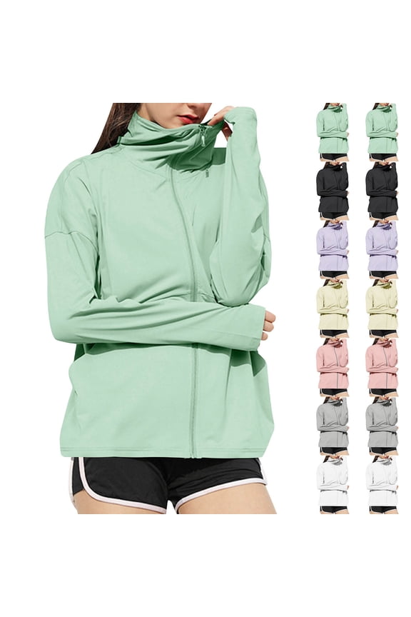 Women's UPF 50+ Lightweight Athletic Jacket Sun Protection Full Zip Long Sleeve Shirts Hiking Outdoor Pockets Black,S