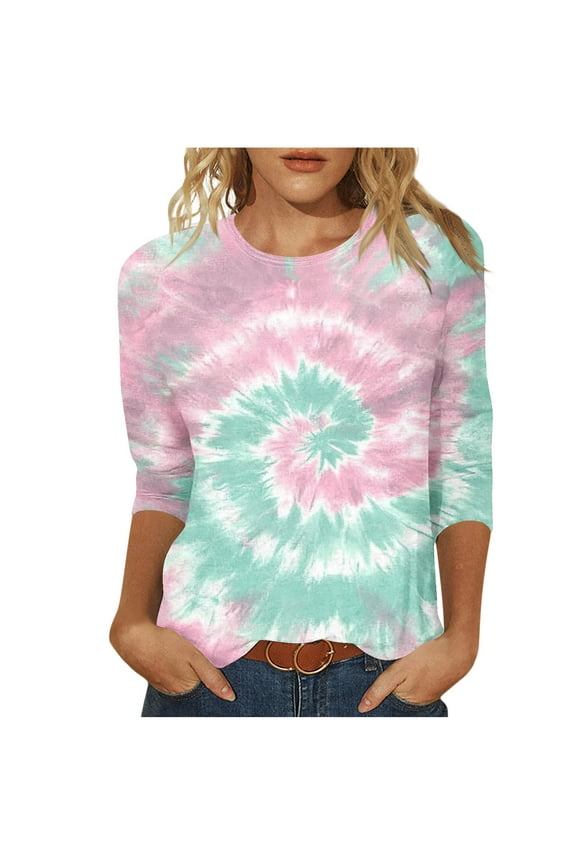 Womens 3/4 Sleeve Tops XL Mint Green Womens Graphic Tees Trendy Tie Dye Print Tshirts (Women's S-2XL)