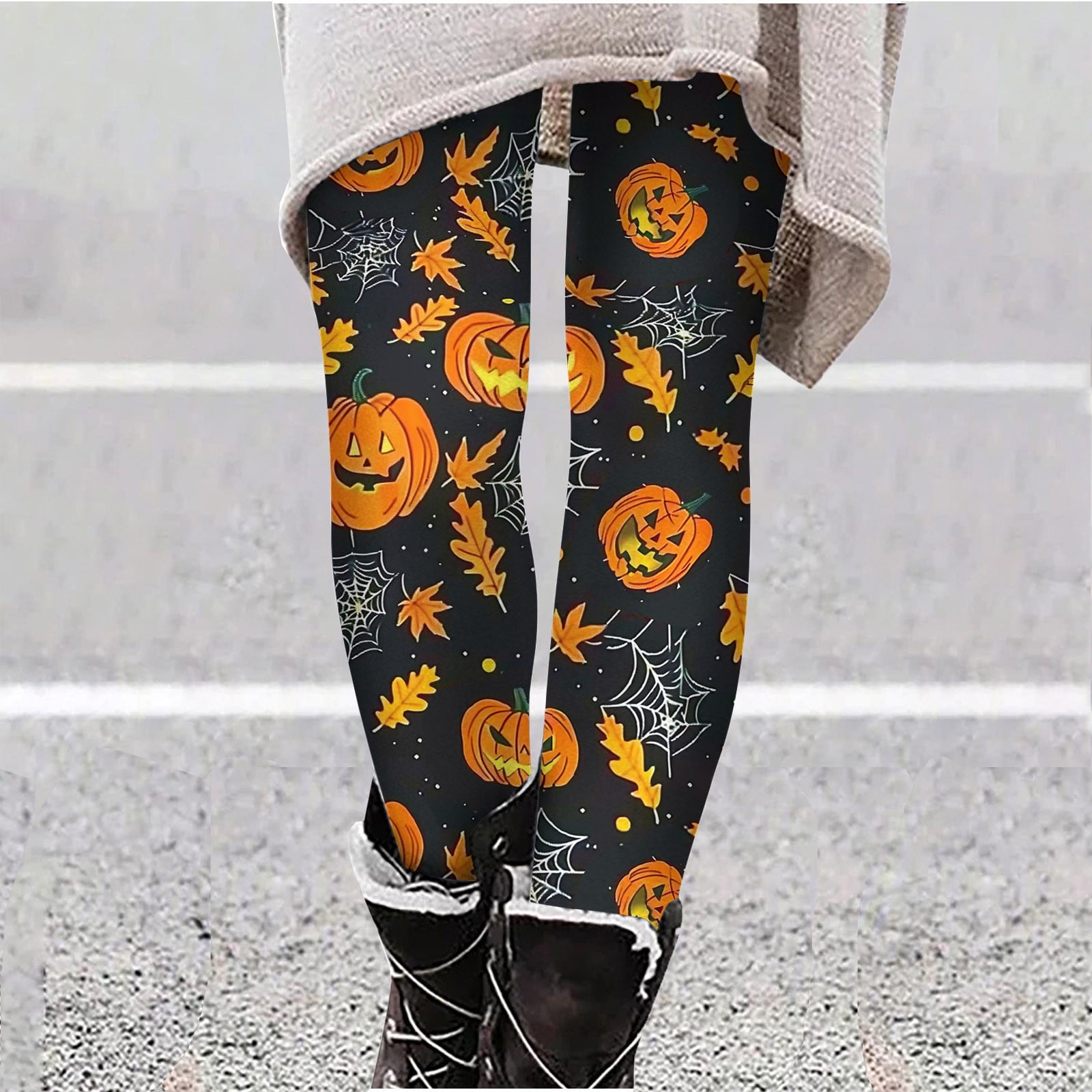 SEAOPEN Womens Halloween Leggings with Pockets Pumpkin Printed High Waist Workout Plus Size Gym Athletic Running Yoga Pants Orange XXXL Walmart