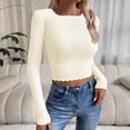 thumbnail image 1 of SEAOPEN Womens Long Sleeve Sweaters Slim Fit Basic Tees Ribbed Knit T Shirt Casual Crewneck Tops Beige L, 1 of 4