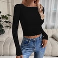 thumbnail image 1 of SEAOPEN Womens Long Sleeve Sweaters Slim Fit Basic Tees Ribbed Knit T Shirt Casual Crewneck Tops Black XL, 1 of 6