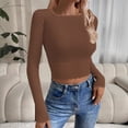 thumbnail image 1 of SEAOPEN Womens Long Sleeve Sweaters Slim Fit Basic Tees Ribbed Knit T Shirt Casual Crewneck Tops Coffee XL, 1 of 4