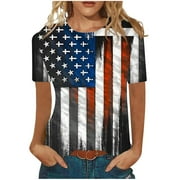 SEAOPEN Womens Plus Size American Flag Tops Vintage Distressed Patriotic Shirt Oversized Tunic Independence Day Freedom Tshirt for Women flash deals XXXL