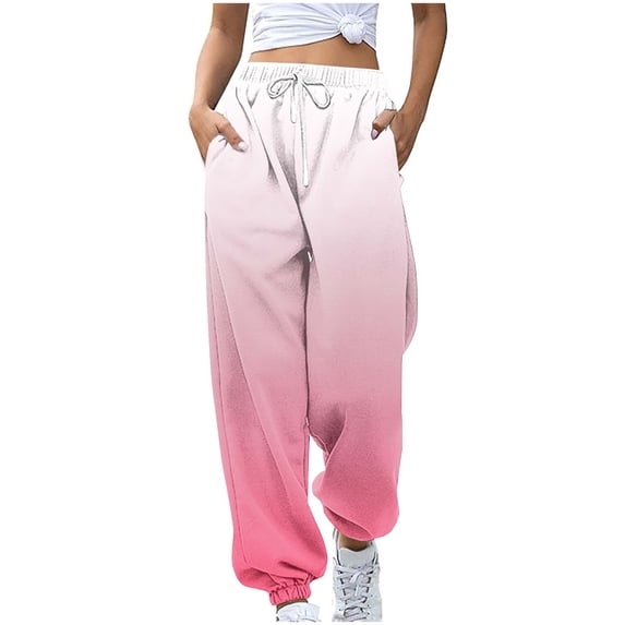 SEAOPEN Y2k Striped Sweatpants for Women Straight Leg Drawstring Baggy Sweatpants with Pockets Pink L