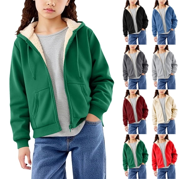 SEAOPEN Youth Solid Fleece Hoodies Soft Full Zip Hooded Sweatshirts for Children Green 12 Years