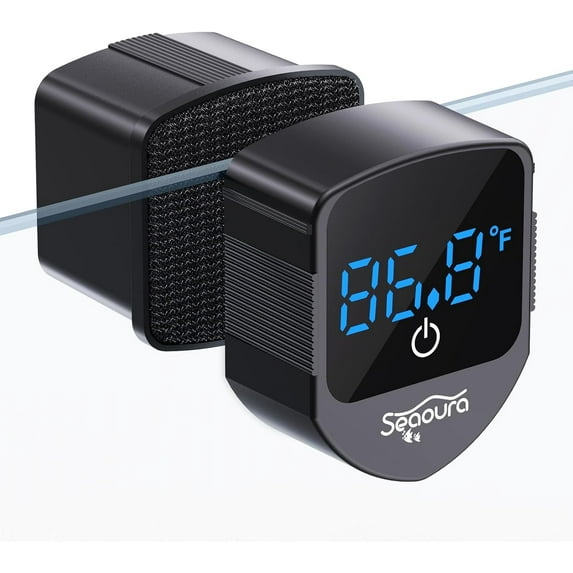 SEAOURA 2-in-1 Magnetic Aquarium Cleaner & Digital Thermometer - Mini Floating Scrubber for Glass Tanks (1-30 Gallon), Fish Tank Cleaning Tool with Strong Magnets(Black)