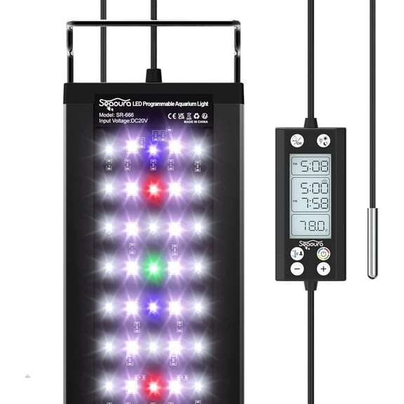 ‌SEAOURA 36W Smart LED Aquarium Light with Thermometer - Auto 24/7 Cycle, Full Spectrum + 7 Colors for 30-36" Planted Tanks (DIY WRGB, Sunrise/Sunset Mode)