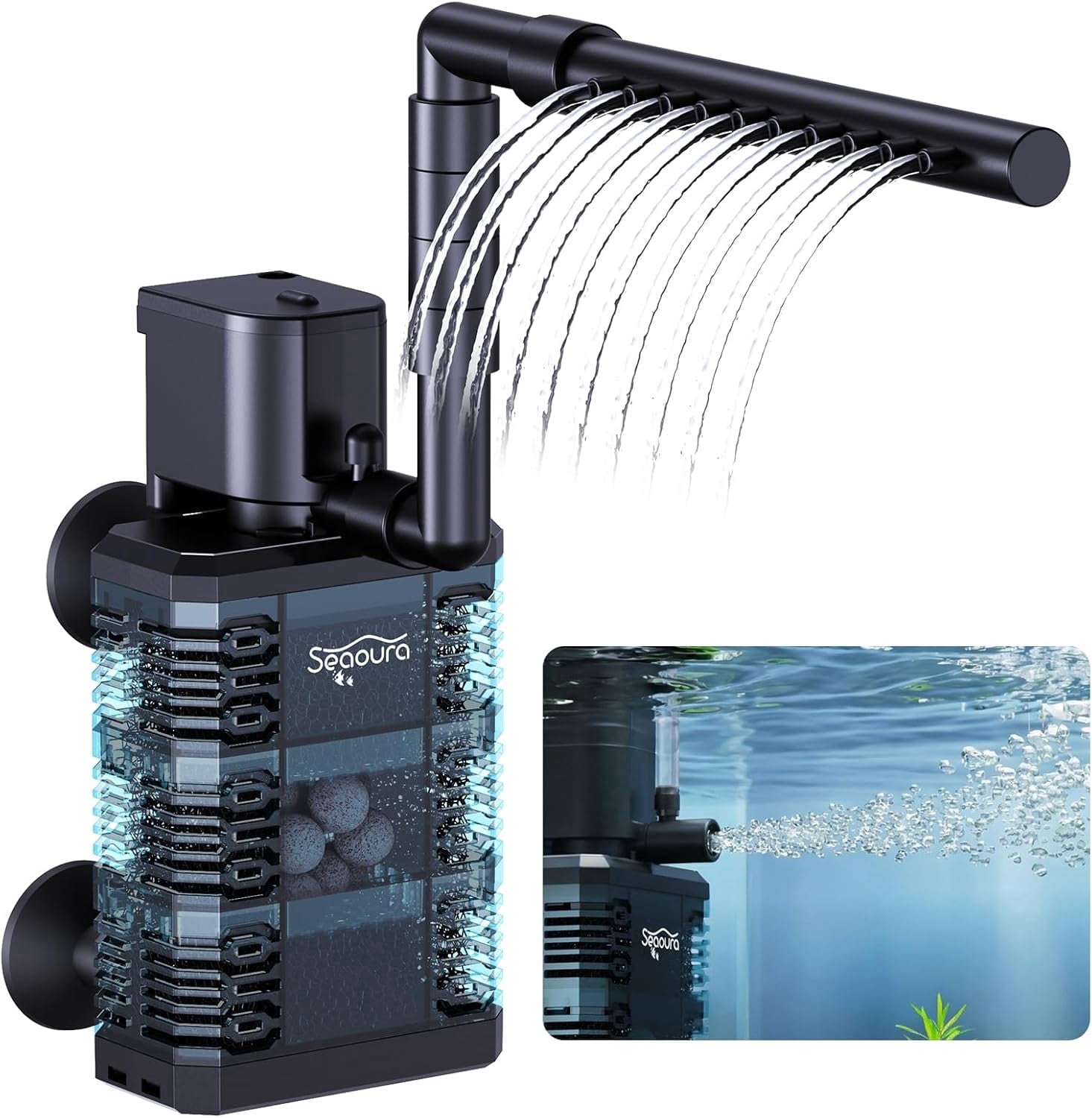 SEAOURA Aquarium Filter,Small Internal Aquarium Filter , Aquarium Quiet ...