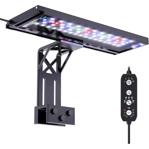 SEAOURA Clip On Aquarium Light for Plants-24/7 Cycle Fish Tank Light with Timer, Full Spectrum+7 Colors Mode, Auto On/Off, Adjustable Brightness and Height, 20W (12inch for 12-20 inch Tank)