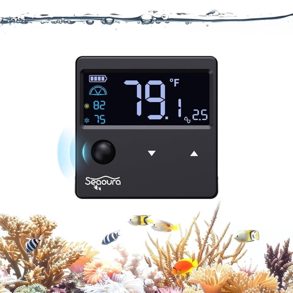 SEAOURA Digital Aquarium Thermometer with Motion Sensor & Alarm - LCD Display (±1℉ Accuracy), 14°F~176°F (ABS Material, Battery-Powered) for Fish Tank/Betta Tank