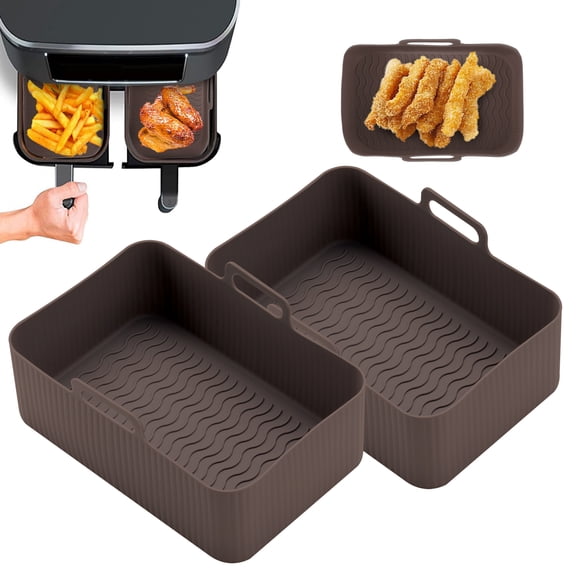 SEARCHI Air Fryer Silicone Pot, Reusable Silicone Pot for Ninjas Dual Air Fryer Liners Double Air Fryer Silicone Air Fryer Basket Air Fryer Rack Rectangle Accessories for Oven Microwave