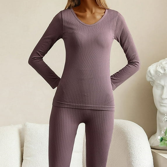 SEARCHI Thermal Underwear Set Women Long Lined Long Sleeve Set Top Bottom Thermal Suit Underwear Women