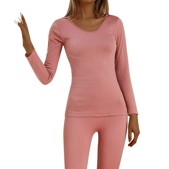 SEARCHI Thermal Underwear Set Women Long Lined Long Sleeve Set Top Bottom Thermal Suit Underwear Women