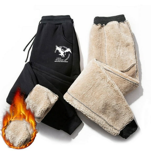 SEARCHI Winter Men Pants Gym Sweatpants Solid Color Thick Warm Female Pants Sports Running Fleece Trousers Fleece Lined Winter Running Jogger Pants