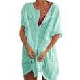 thumbnail image 1 of SEARCHI Women's Shirt Solid Color Mid-length Loose Short-sleeved Shirt, 1 of 7