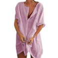 thumbnail image 1 of SEARCHI Women's Shirt Solid Color Mid-length Loose Short-sleeved Shirt, 1 of 7