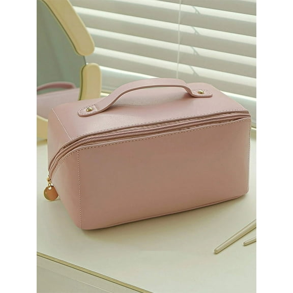 SEARIPE Cosmetic Bag Plain Multi Layer Makeup Bag Zipper Organizer Toiletry Bag Waterproof Travel Bags for Women and Girls Pink