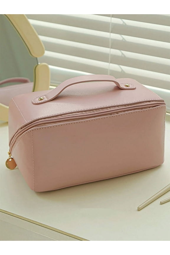 Cosmetic Bag Plain Multi Layer Makeup Bag Zipper Organizer Toiletry Bag Waterproof Travel Bags for Women and Girls Pink