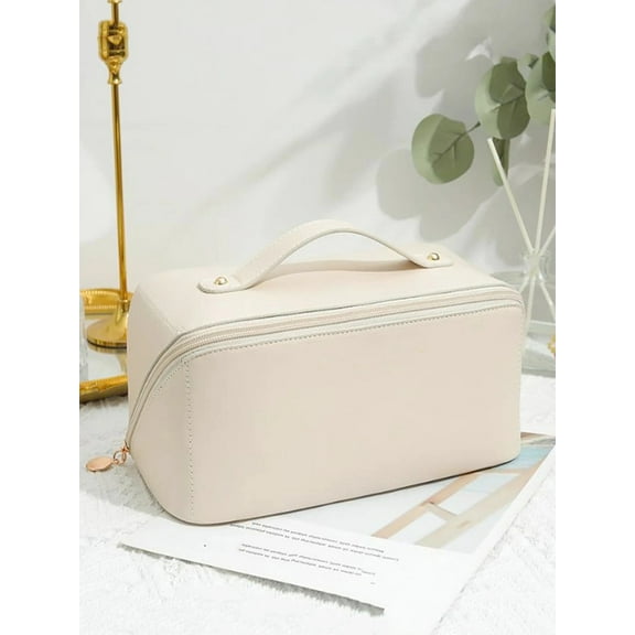SEARIPE Cosmetic Bag Plain Multi Layer Makeup Bag Zipper Organizer Toiletry Bag Waterproof Travel Bags for Women and Girls White