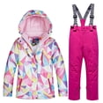 thumbnail image 1 of SEARIPE Girl's Winter Skisuit Set, Winter Thicken Warm Hooded Insulated Suits Skiing Snowboarding Jacket Bib Pants Windproof Waterproof Rose Red US8, 1 of 6