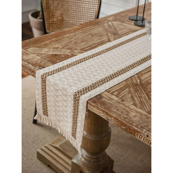 SEARIPE Macrame Table Runners with Tassels, Cotton Linen Boho Table Runner for Wedding Bridal Shower Kitchen Dining Home Decor 12"x71"