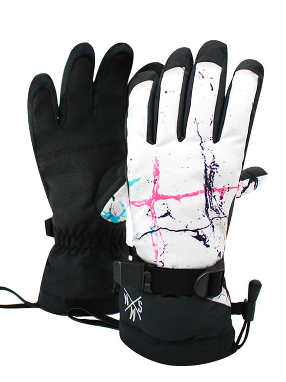 Men and Women Unisex Ski Gloves Waterproof Touchscreen Winter Warm Snow Mittens for Skiing Snowboarding and Outdoor Sports Colored Marble L