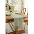 thumbnail image 1 of SEARIPE Rustic Table Runner with Tassels, Cotton Linen Boho Table Runner for Party Dining Home Decor Farmhouse Table Runners Green 13"x79", 1 of 6